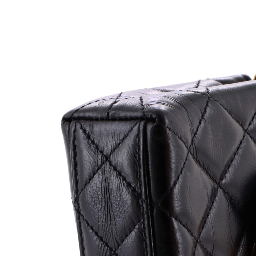 Kelly Top Handle Shopping Bag Quilted Shiny Aged Calfskin Nano