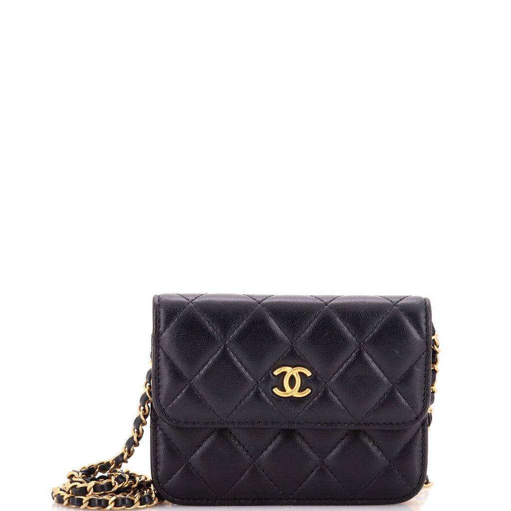 Pearl Crush Flap Clutch with Chain Quilted Lambskin Mini
