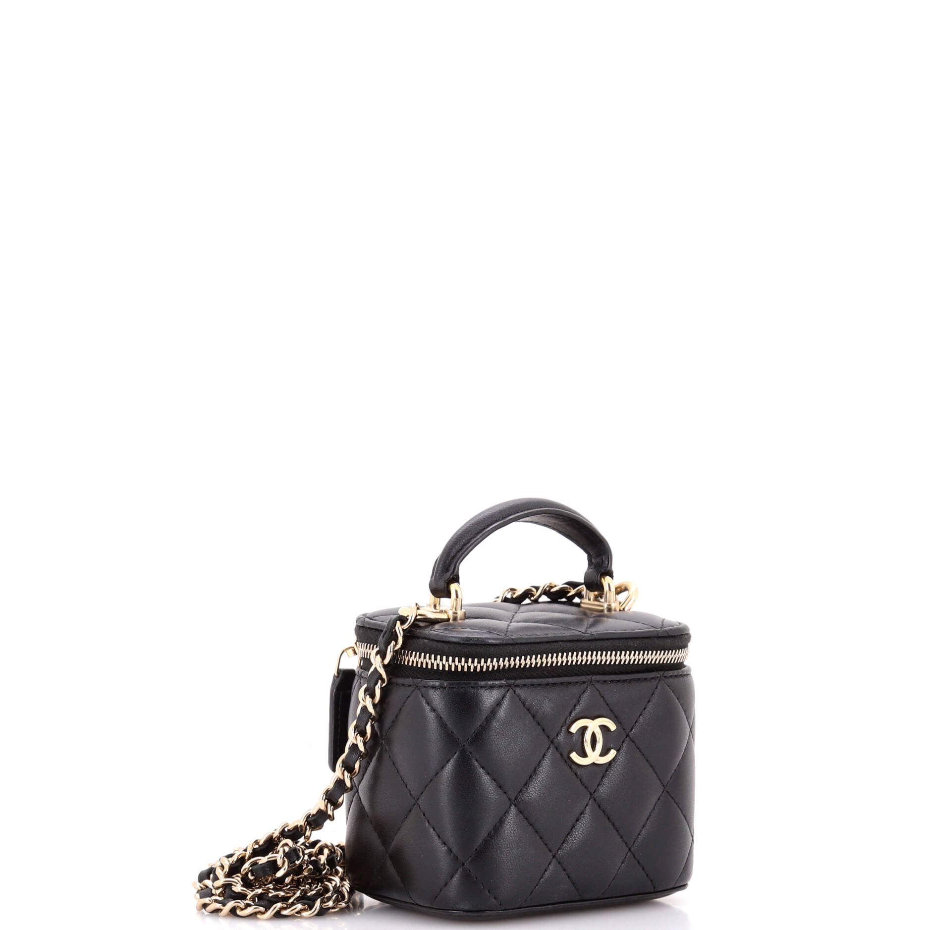 Classic Top Handle Vanity Case with Chain Quilted Lambskin Mini