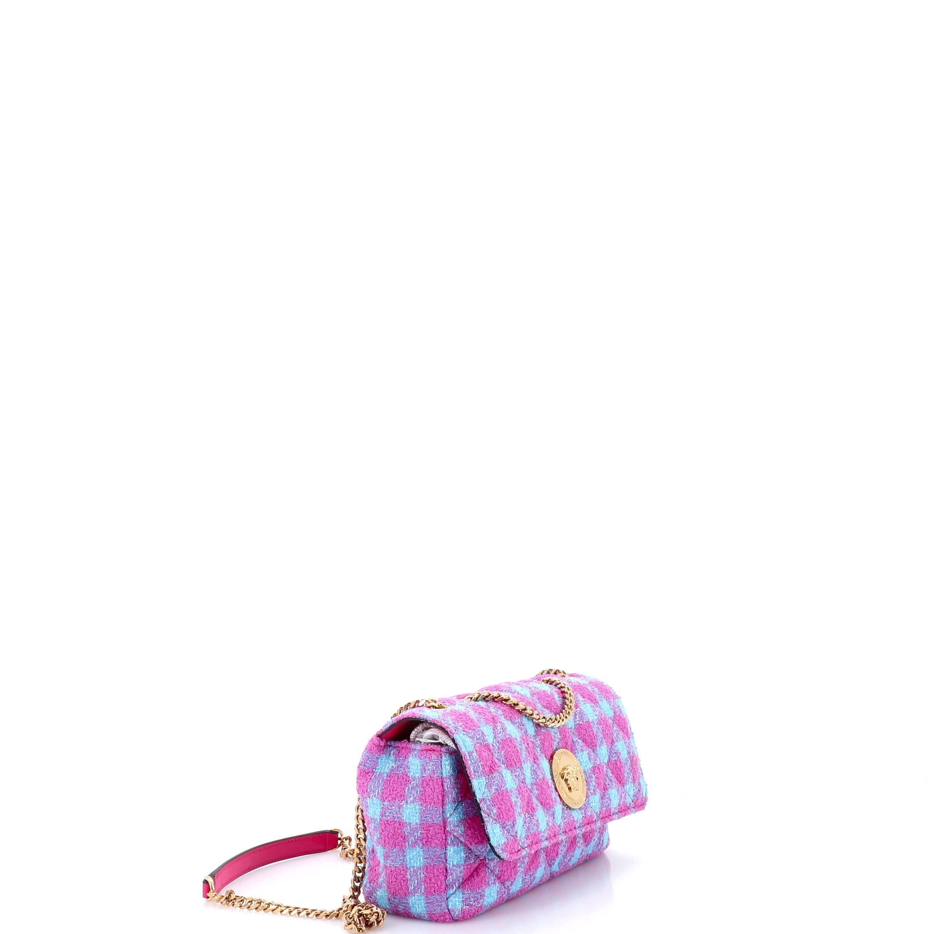 Medusa Icon Chain Flap Bag Quilted Tweed East West