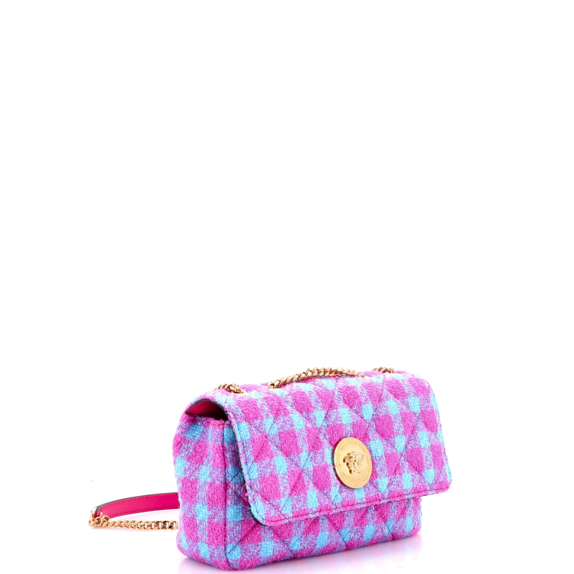 Medusa Icon Chain Flap Bag Quilted Tweed East West