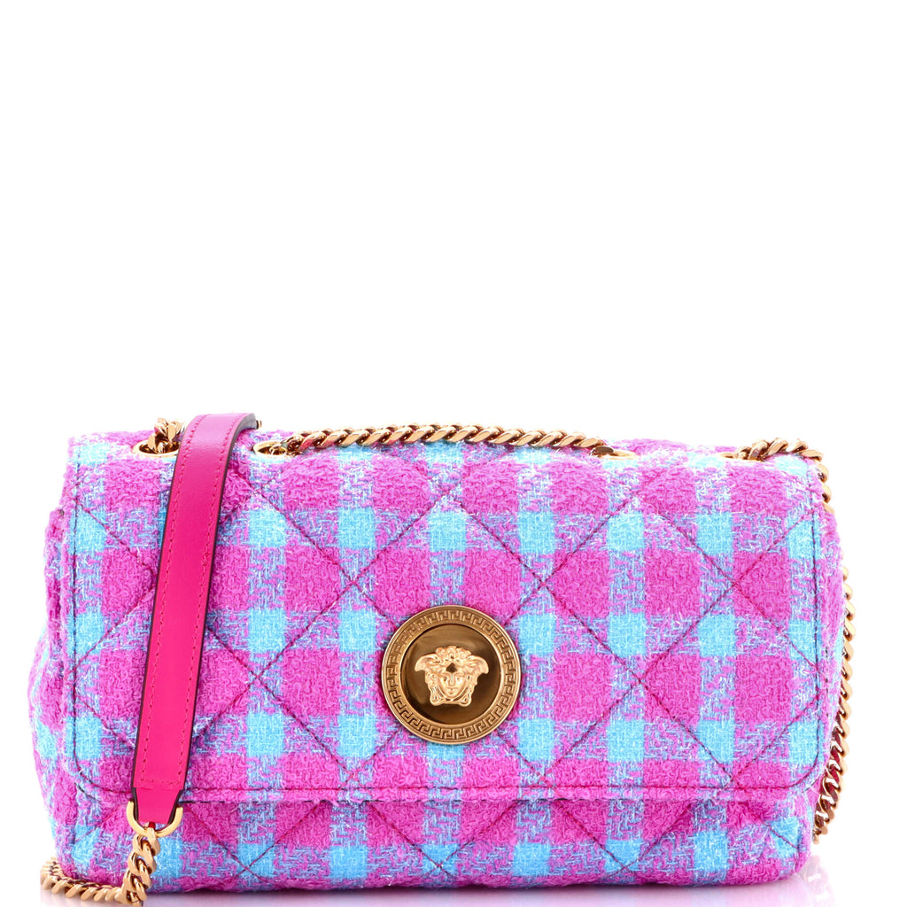 Medusa Icon Chain Flap Bag Quilted Tweed East West