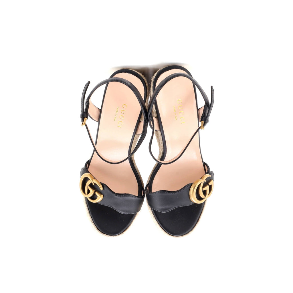 Women's GG Marmont Wedge Espadrille Sandals Leather