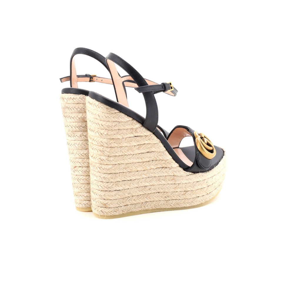 Women's GG Marmont Wedge Espadrille Sandals Leather