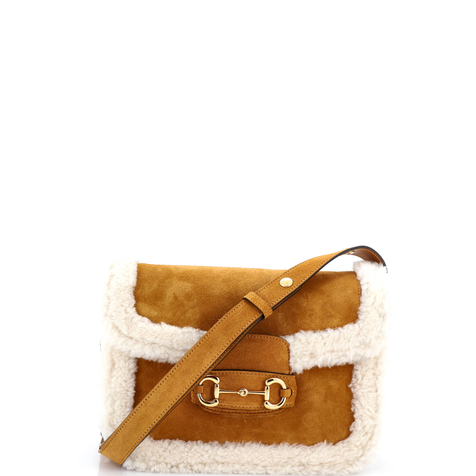 Horsebit 1955 Shoulder Bag Suede with Shearling Small
