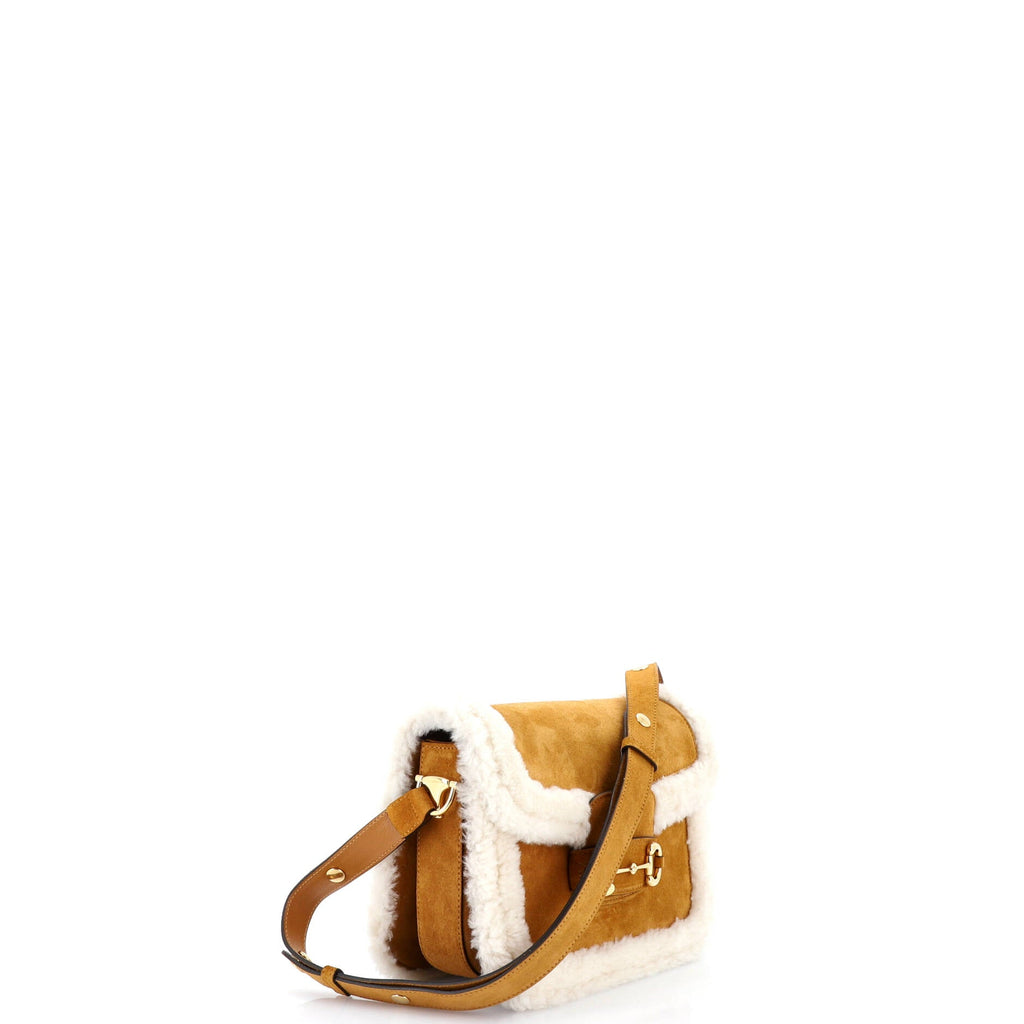 Horsebit 1955 Shoulder Bag Suede with Shearling Small