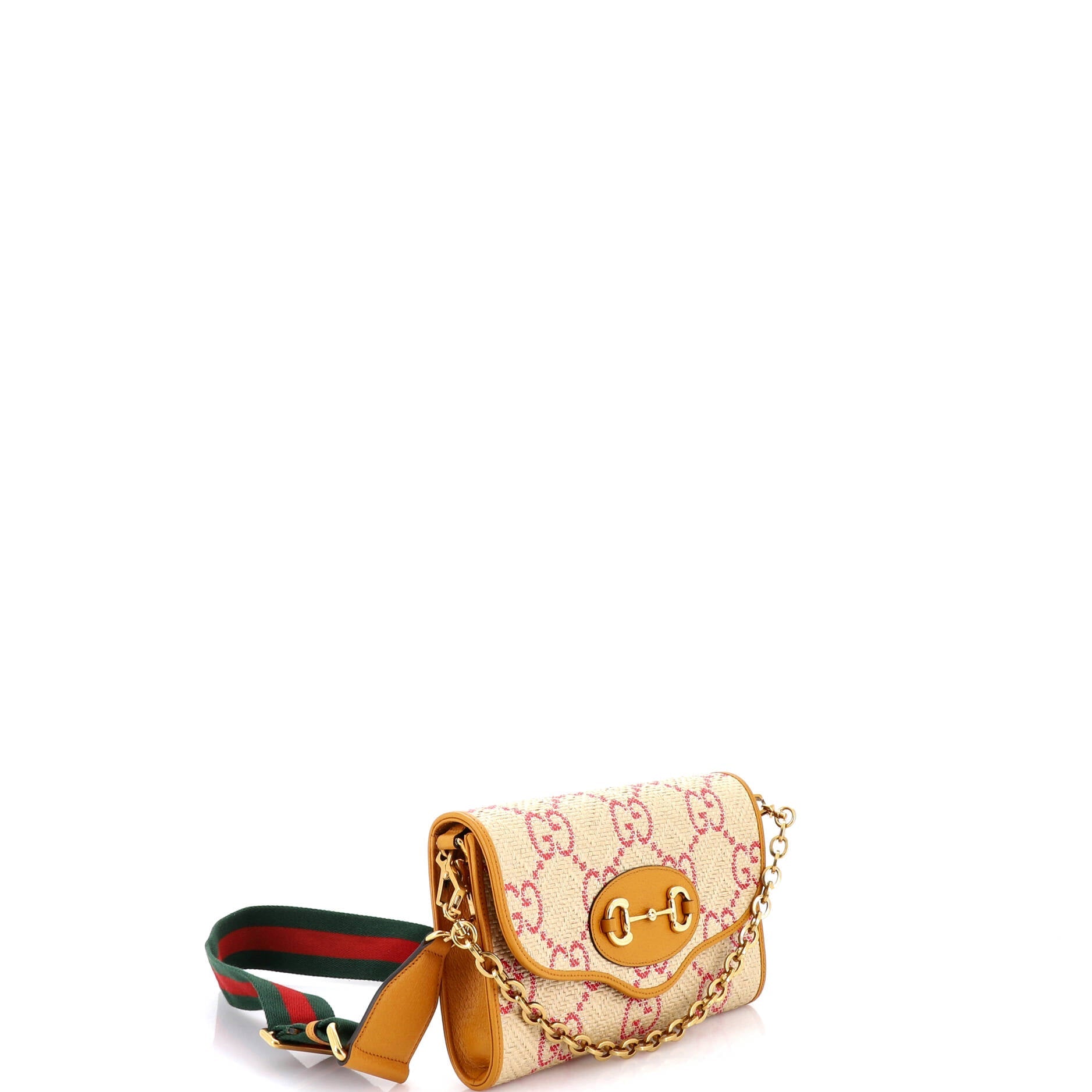 Horsebit 1955 Curved Flap Shoulder Bag Jumbo GG Raffia Small