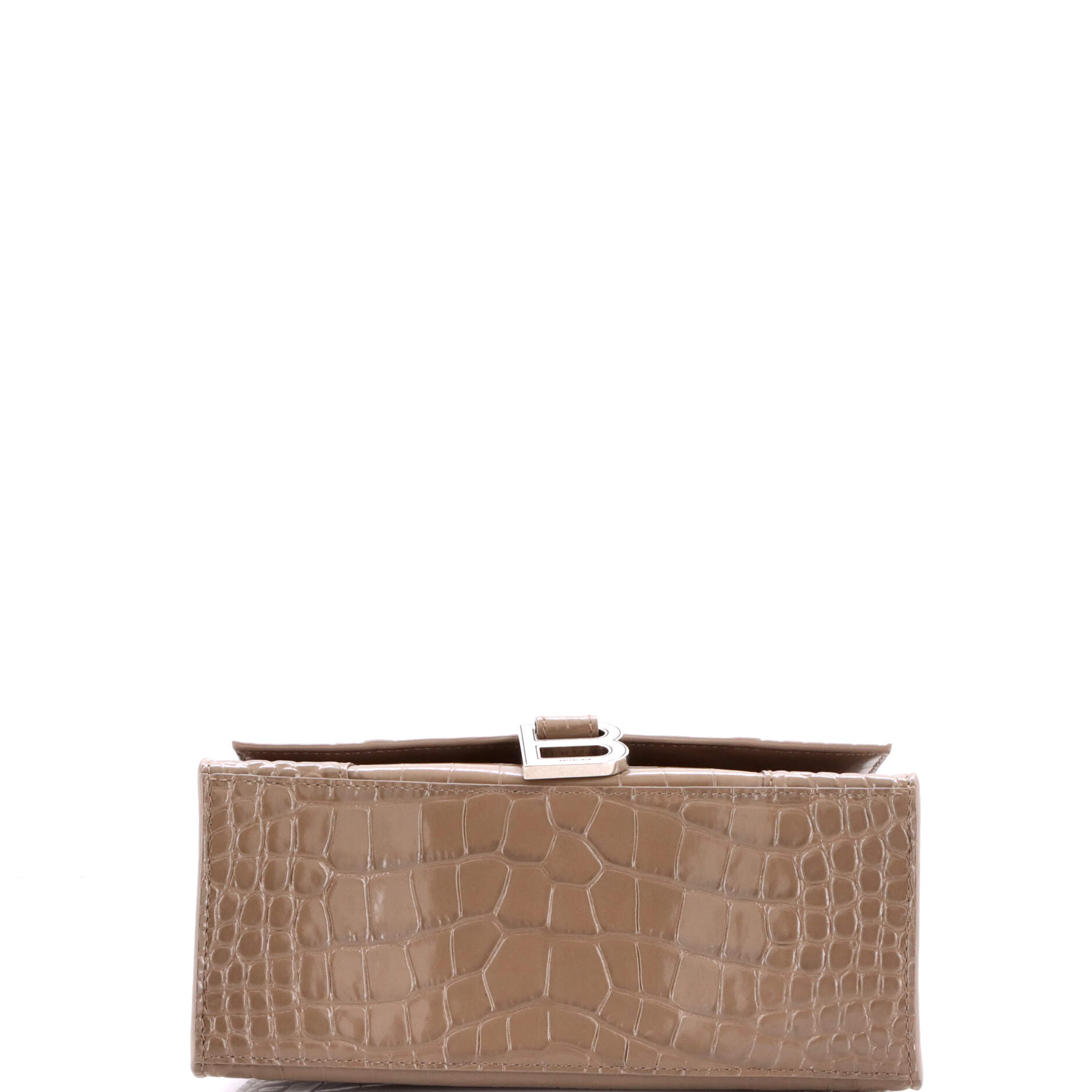 Hourglass Top Handle Bag Crocodile Embossed Leather Small