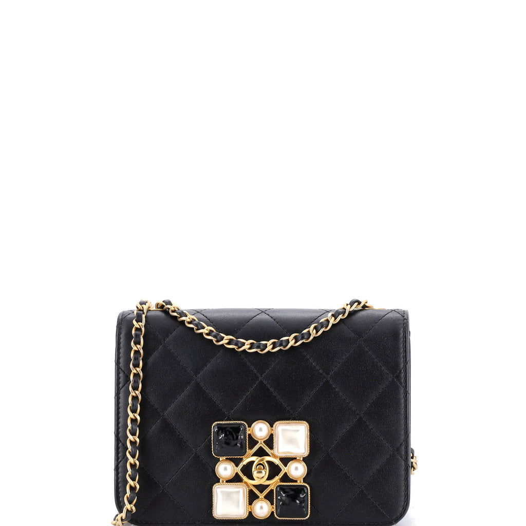 Resin and Pearl CC Full Flap Bag Quilted Calfskin Small