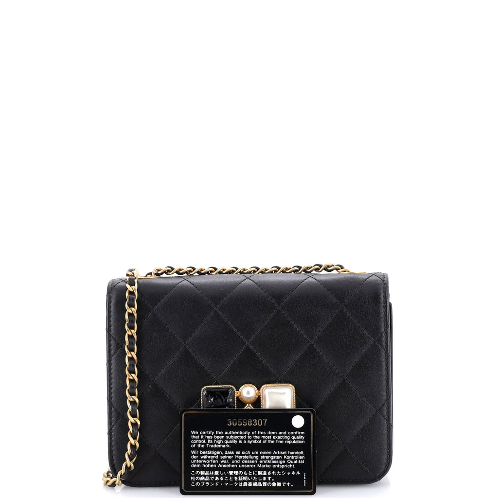 Resin and Pearl CC Full Flap Bag Quilted Calfskin Small