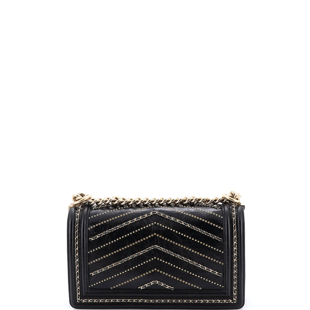 Boy Flap Bag Chevron Embellished Crumpled Calfskin Old Medium