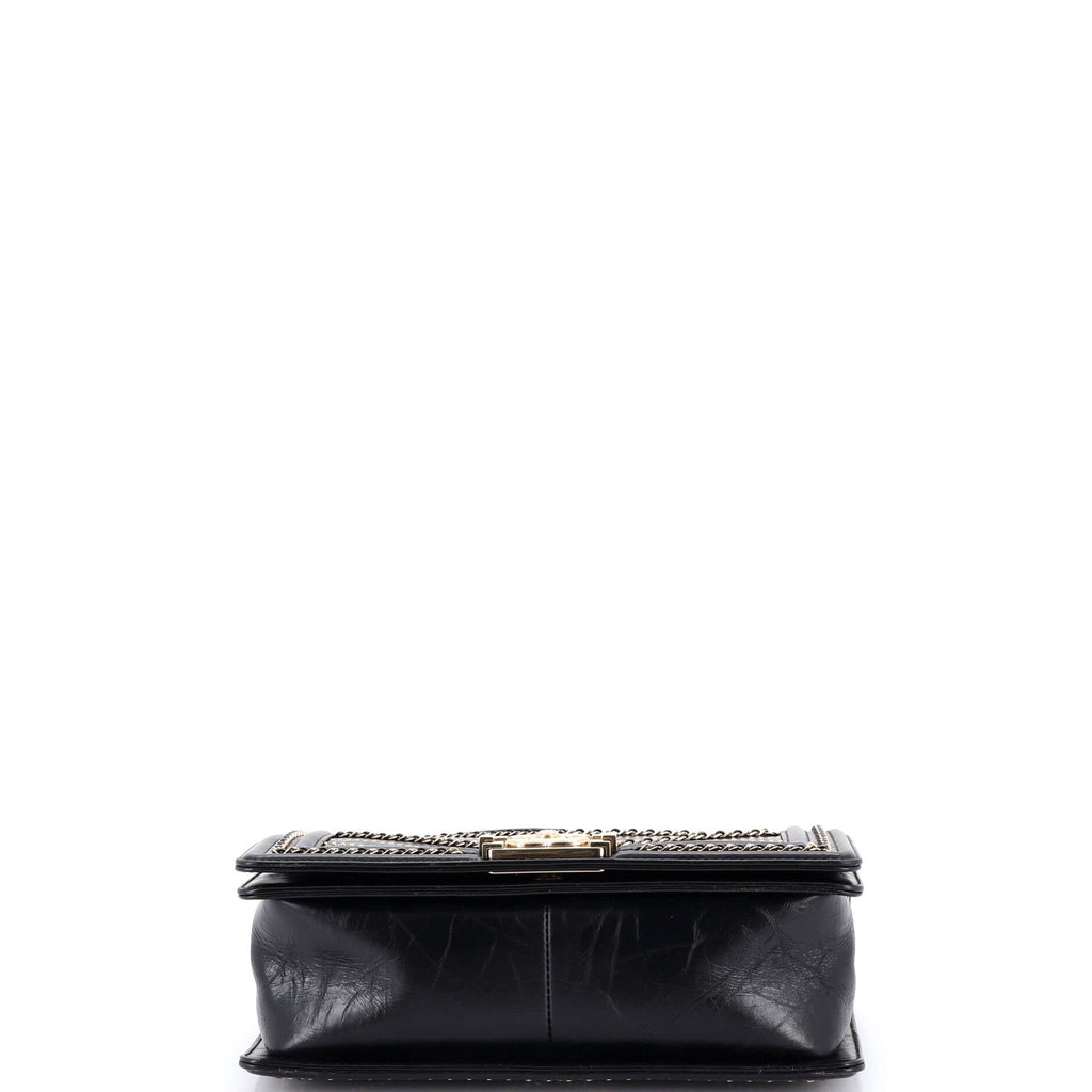 Boy Flap Bag Chevron Embellished Crumpled Calfskin Old Medium