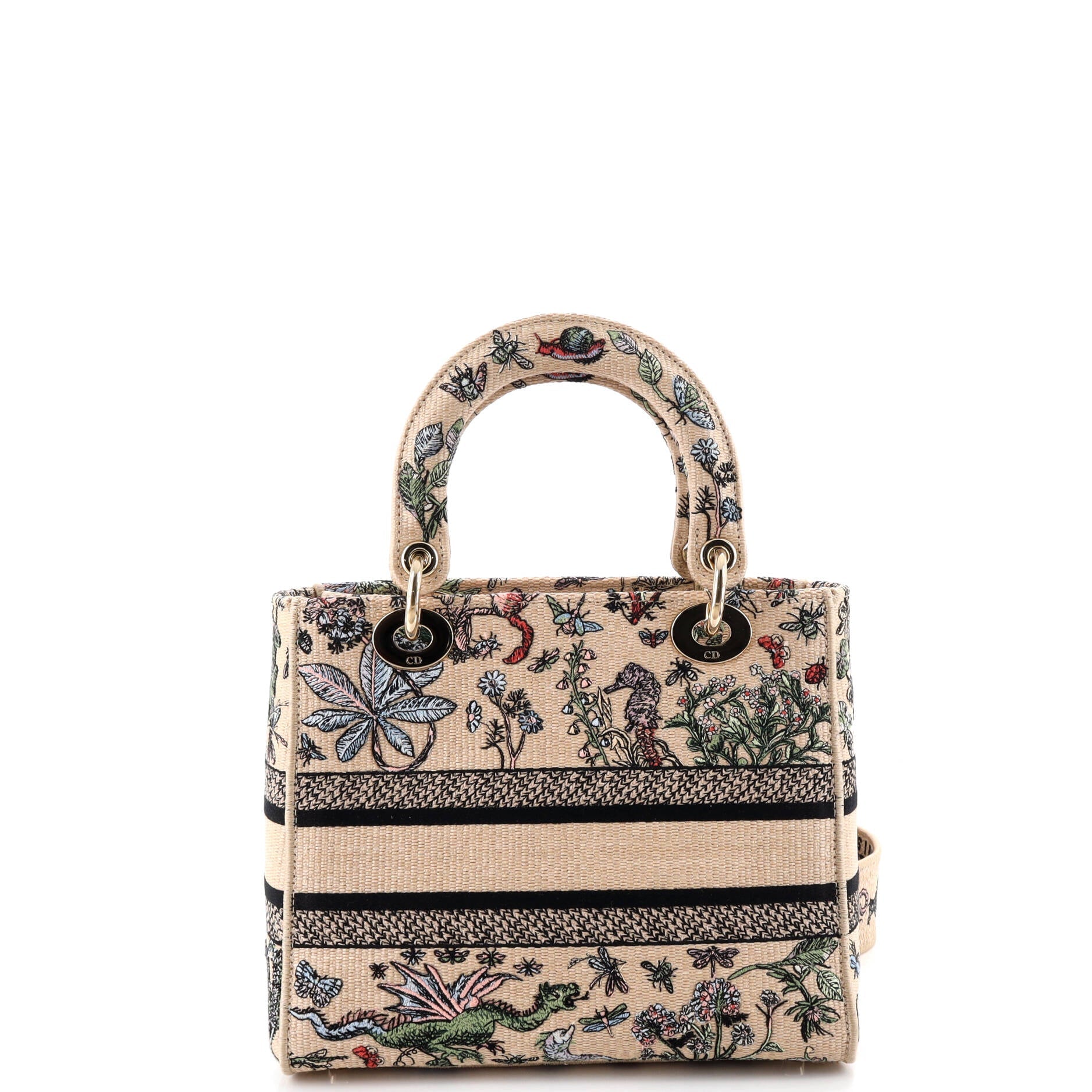 Lady D-Lite Bag Embroidered Raffia Medium