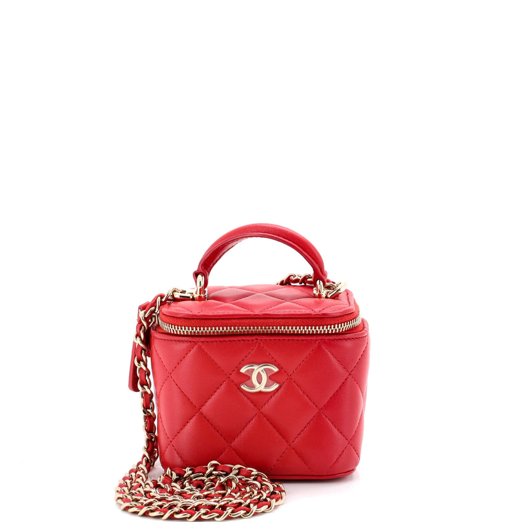 Classic Top Handle Vanity Case with Chain Quilted Lambskin Mini