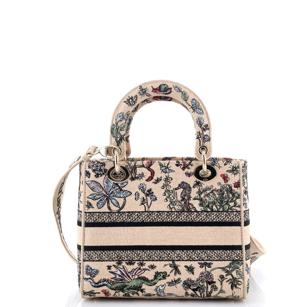 Lady D-Lite Bag Embroidered Raffia Medium