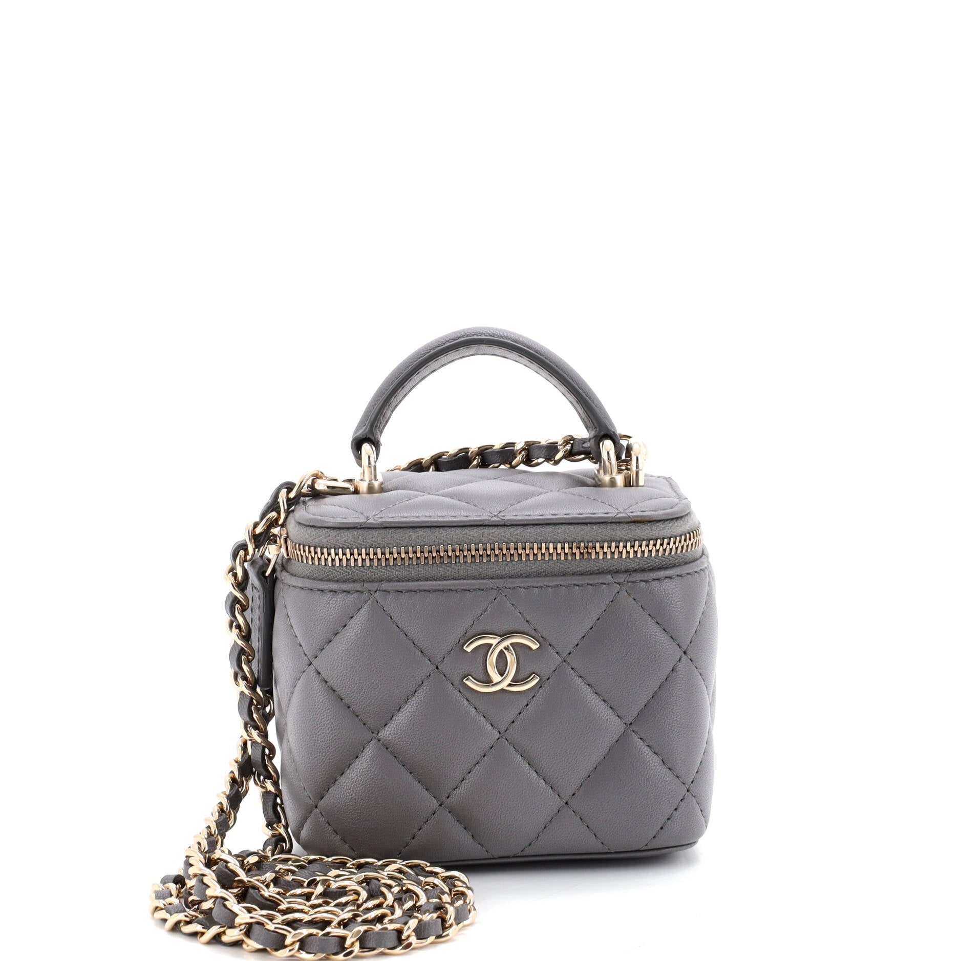 Classic Top Handle Vanity Case with Chain Quilted Lambskin Mini