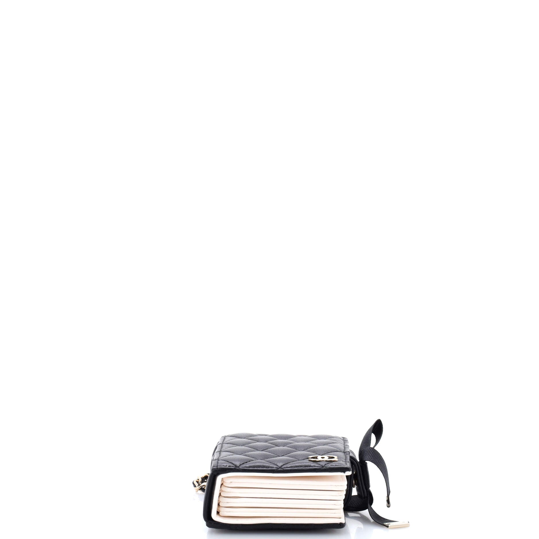 CC Book Card Holder with Chain Quilted Lambskin