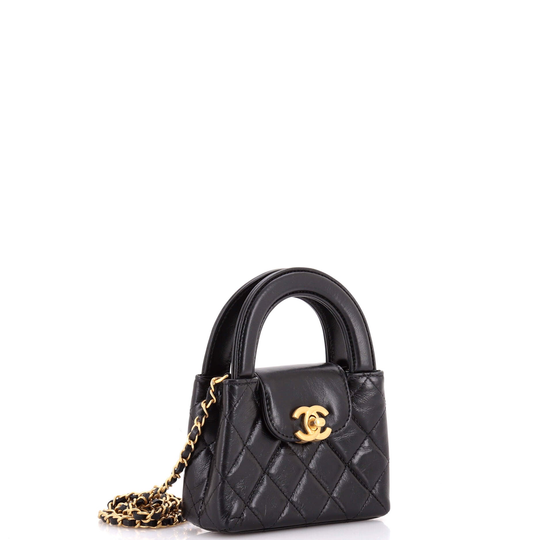 Kelly Top Handle Shopping Bag Quilted Shiny Aged Calfskin Nano