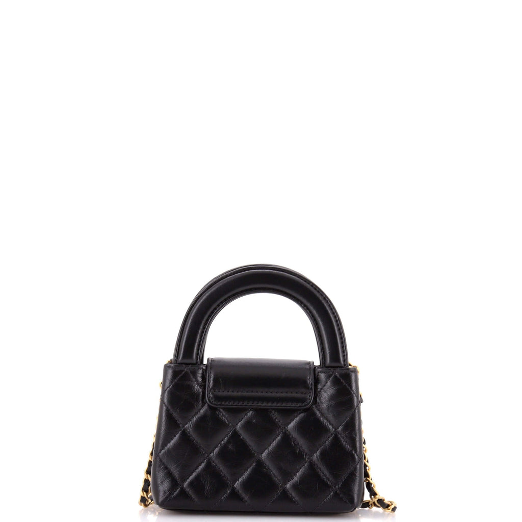 Kelly Top Handle Shopping Bag Quilted Shiny Aged Calfskin Nano