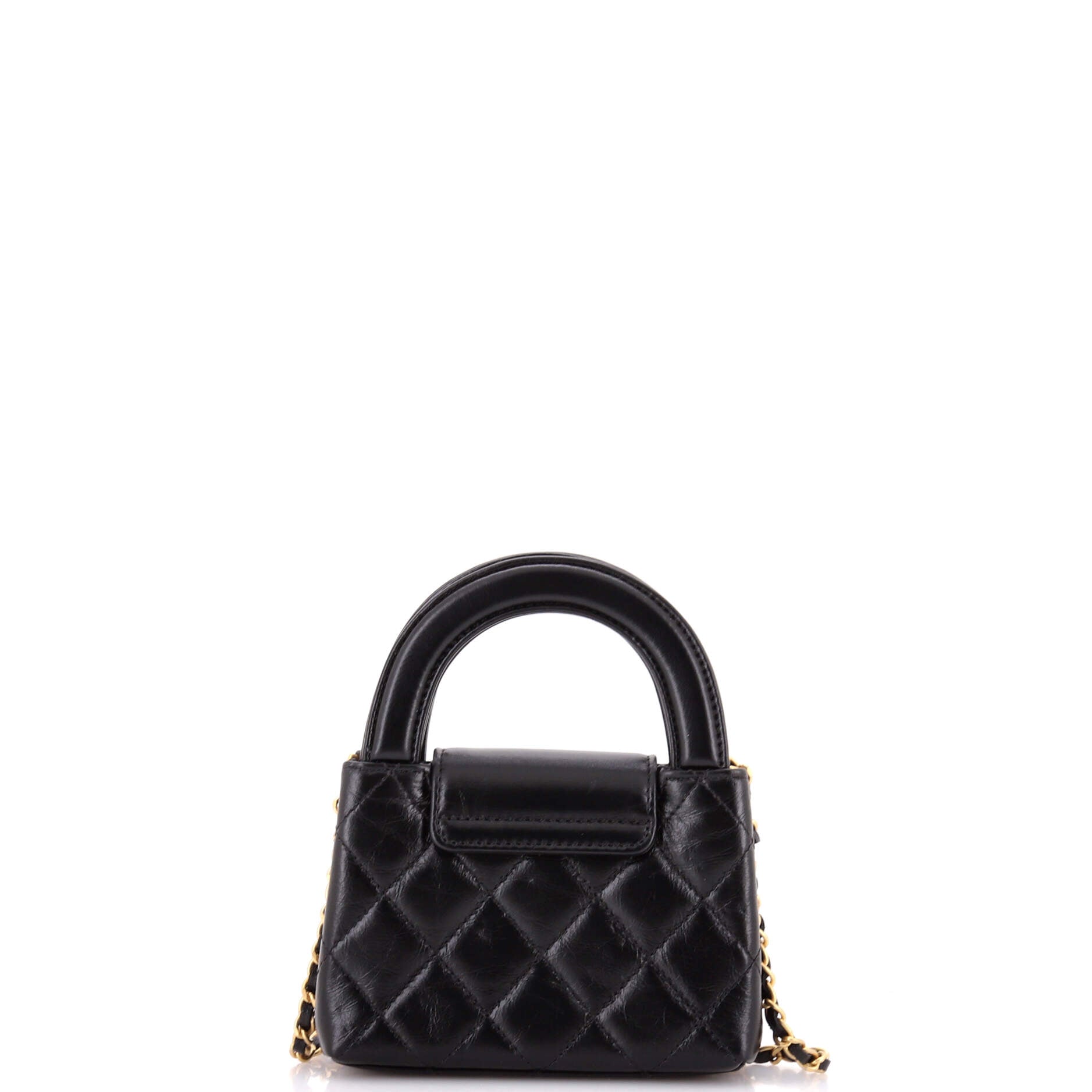 Kelly Top Handle Shopping Bag Quilted Shiny Aged Calfskin Nano
