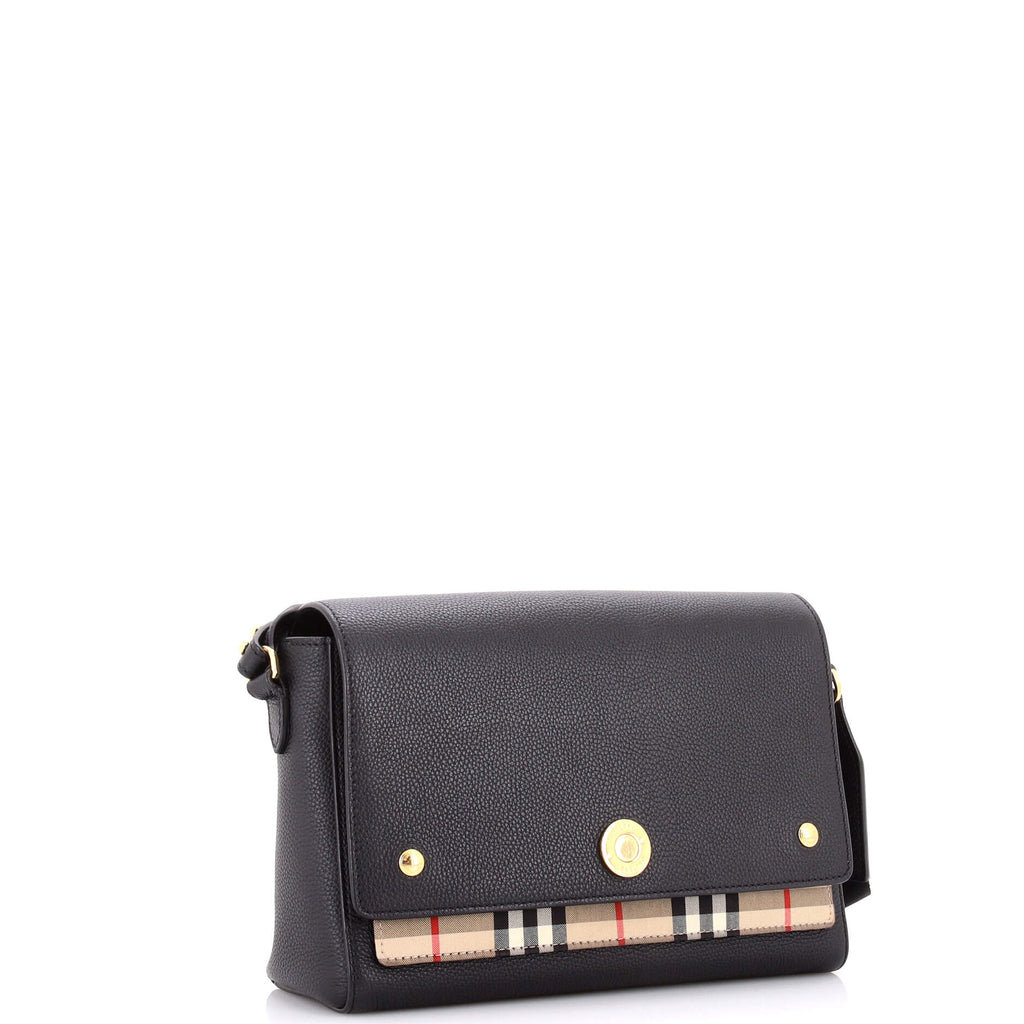 Note Crossbody Bag Leather with Vintage Check Canvas Medium