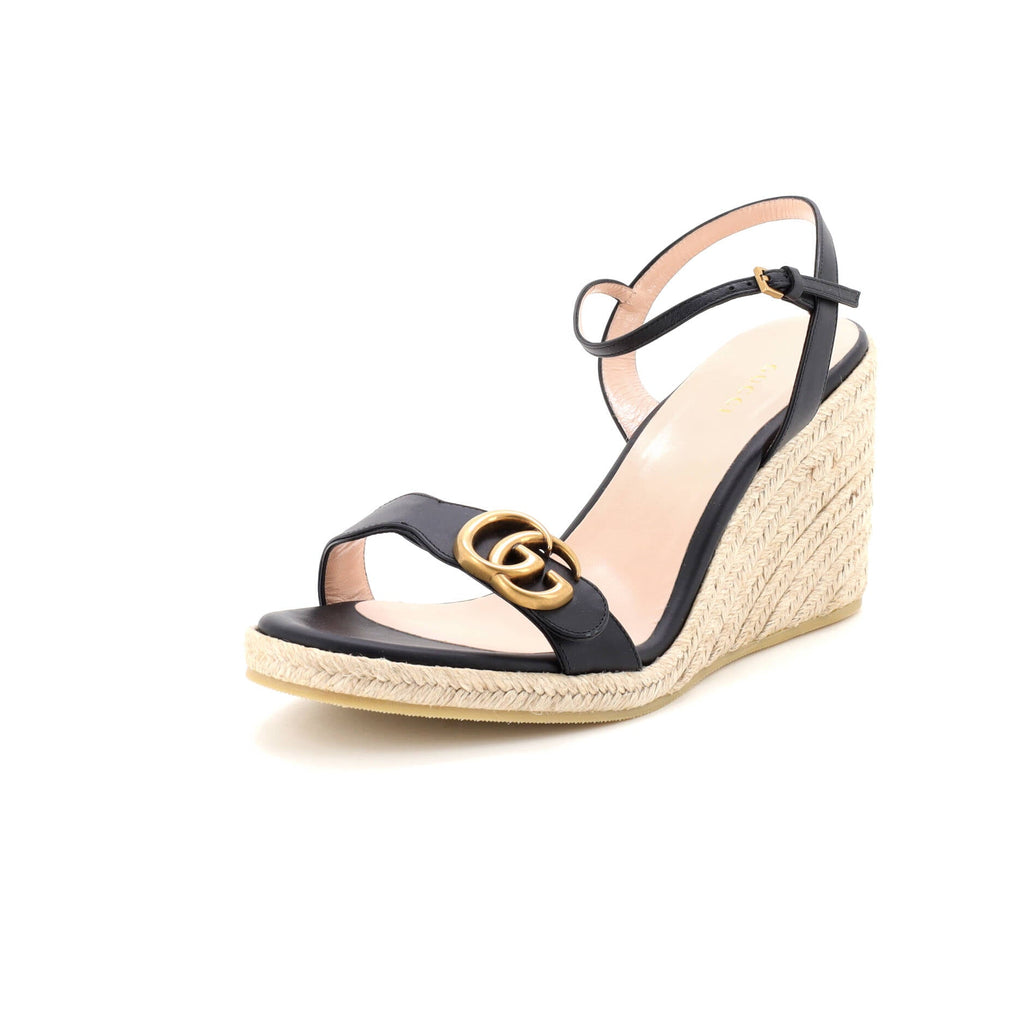 Women's GG Marmont Wedge Espadrille Sandals Leather