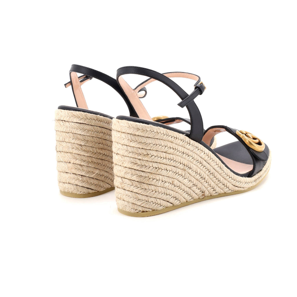 Women's GG Marmont Wedge Espadrille Sandals Leather