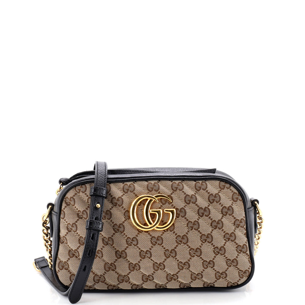 GG Marmont Shoulder Bag Diagonal Quilted GG Canvas with Leather Small