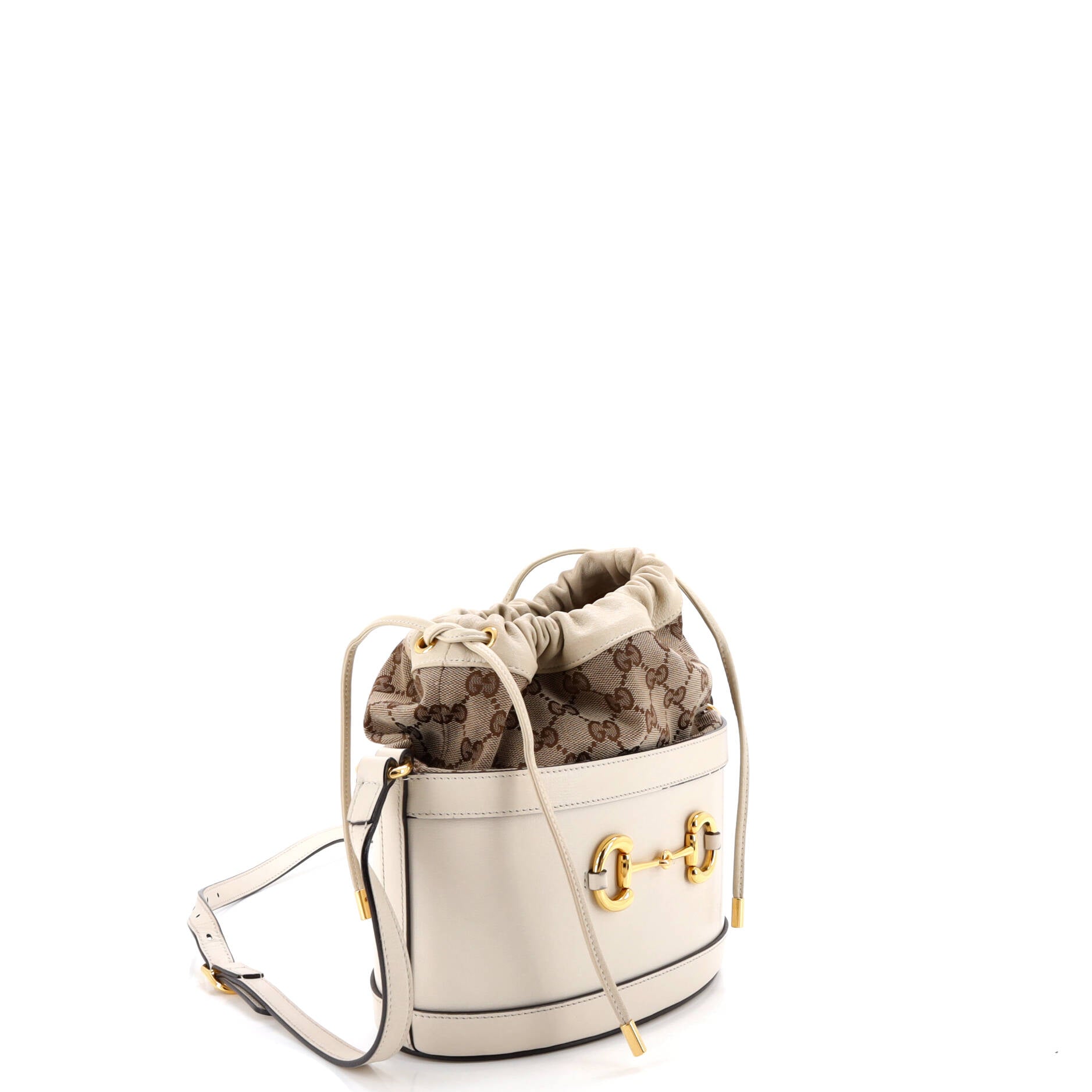 Horsebit 1955 Bucket Crossbody Bag Leather and GG Canvas Small