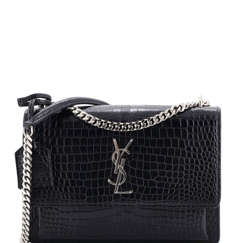 Sunset Crossbody Bag Crocodile Embossed Leather Medium