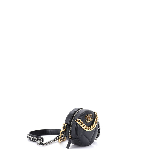 19 Round Clutch with Chain Quilted Leather