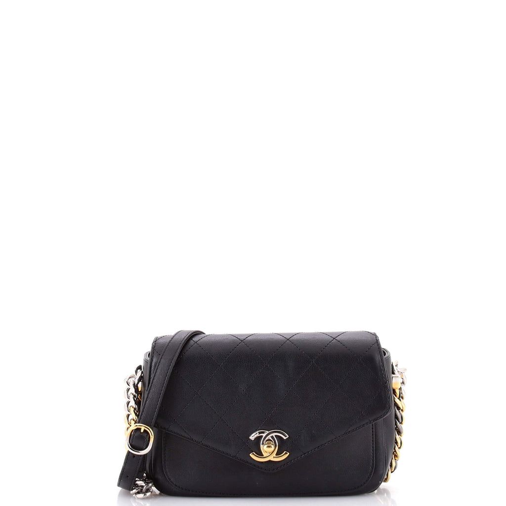 Two Tone Envelope Flap Bag Quilted Calfskin Small