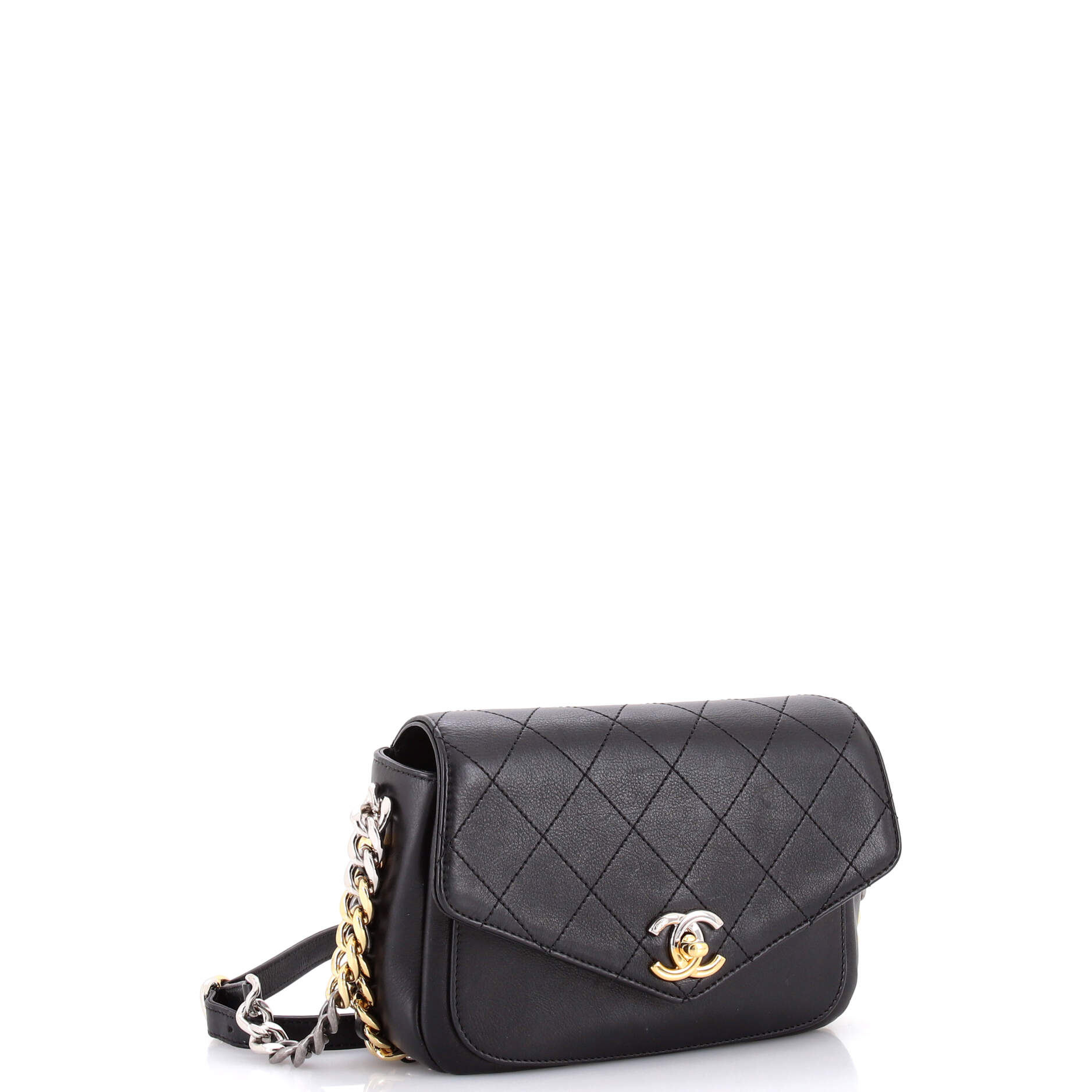 Two Tone Envelope Flap Bag Quilted Calfskin Small