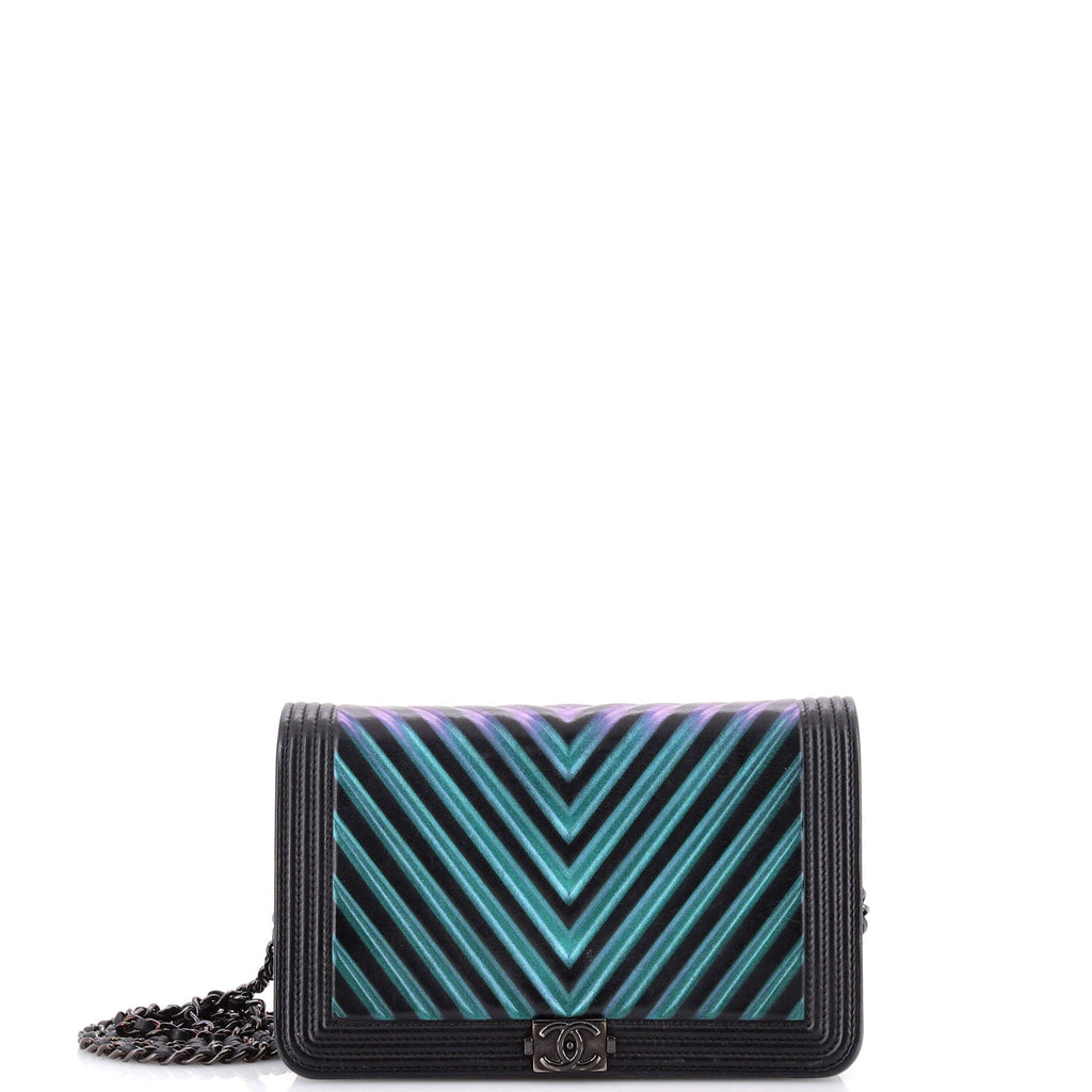 Boy Wallet on Chain Chevron Painted Calfskin