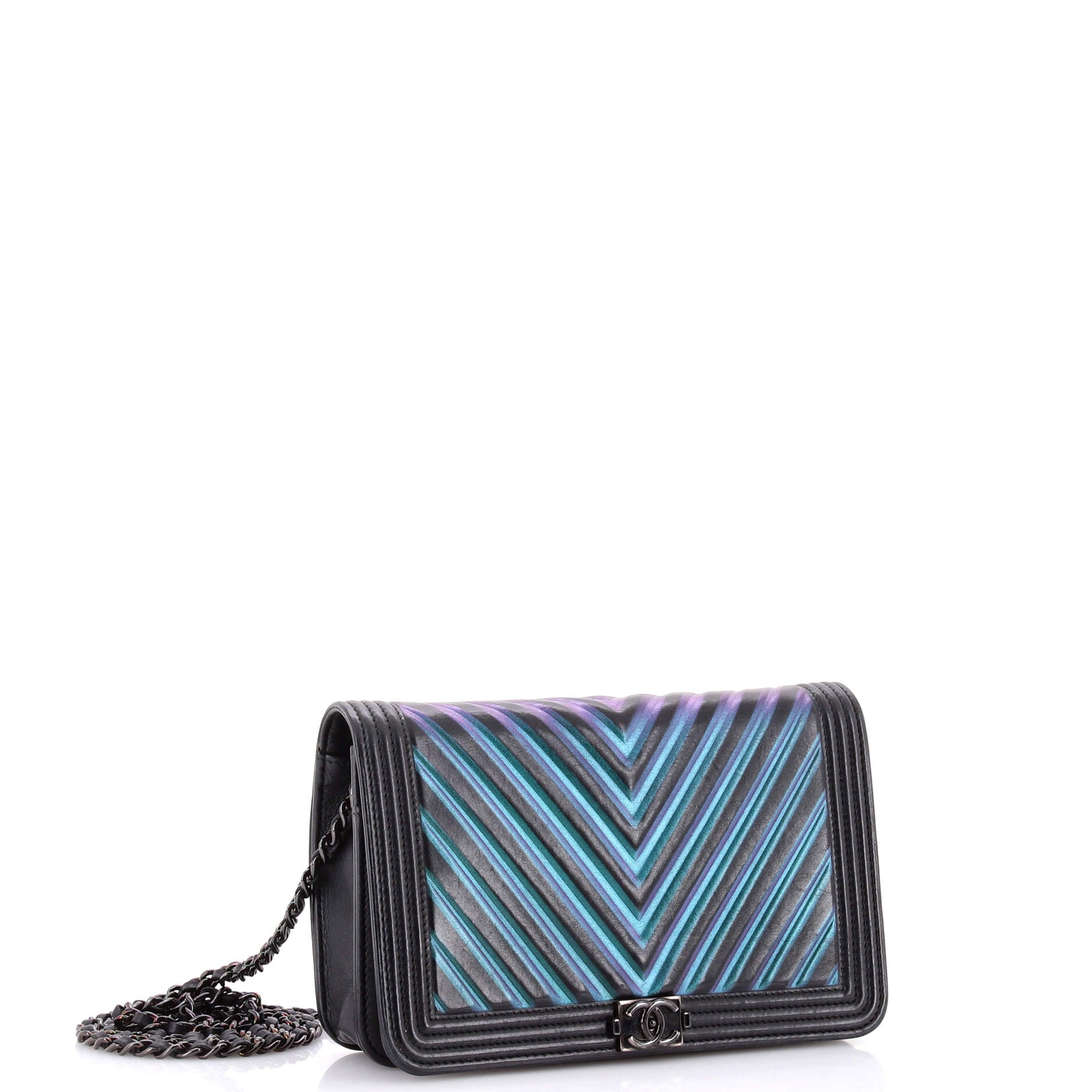 Boy Wallet on Chain Chevron Painted Calfskin