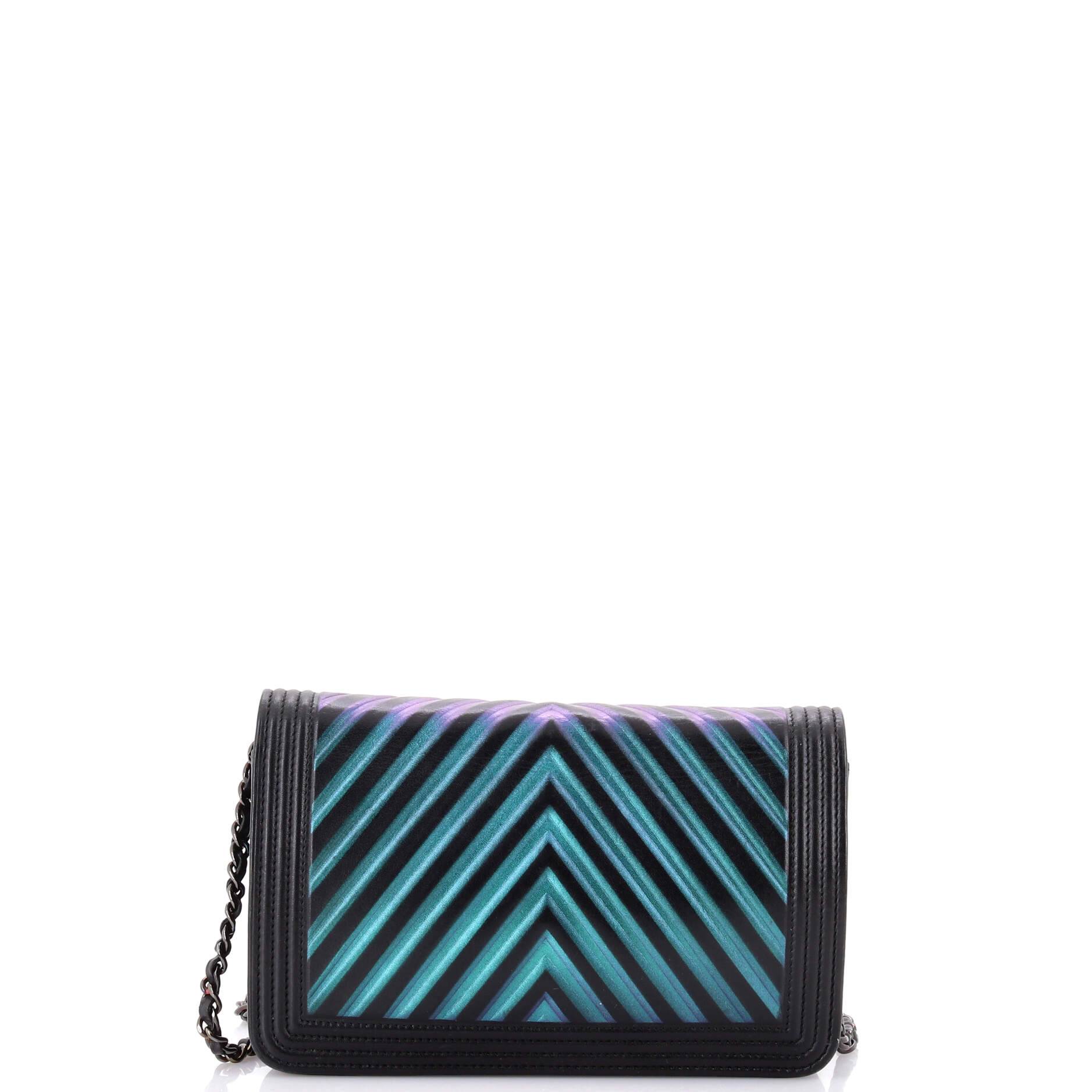 Boy Wallet on Chain Chevron Painted Calfskin