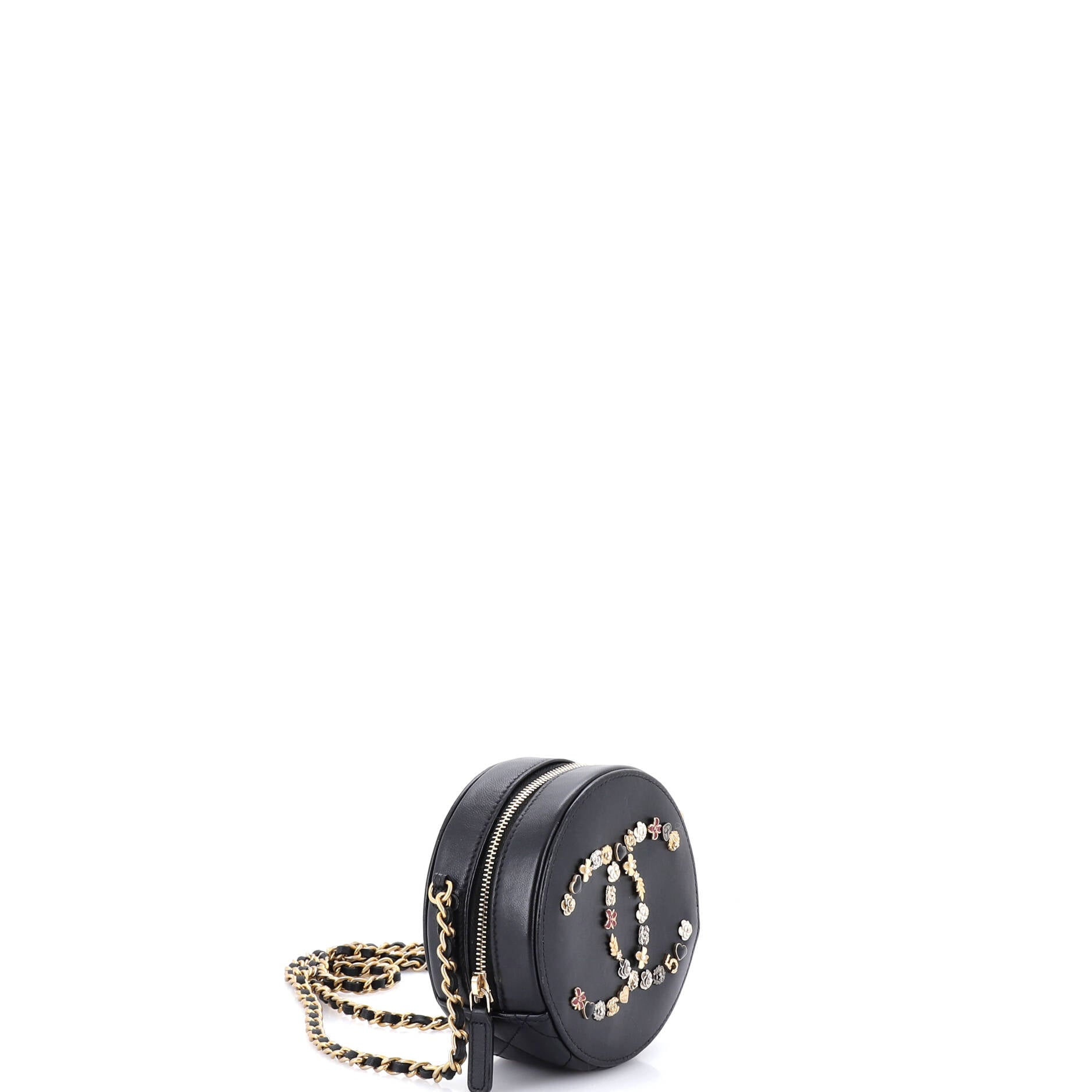 Lucky Charms Round Clutch With Chain Embellished Lambskin
