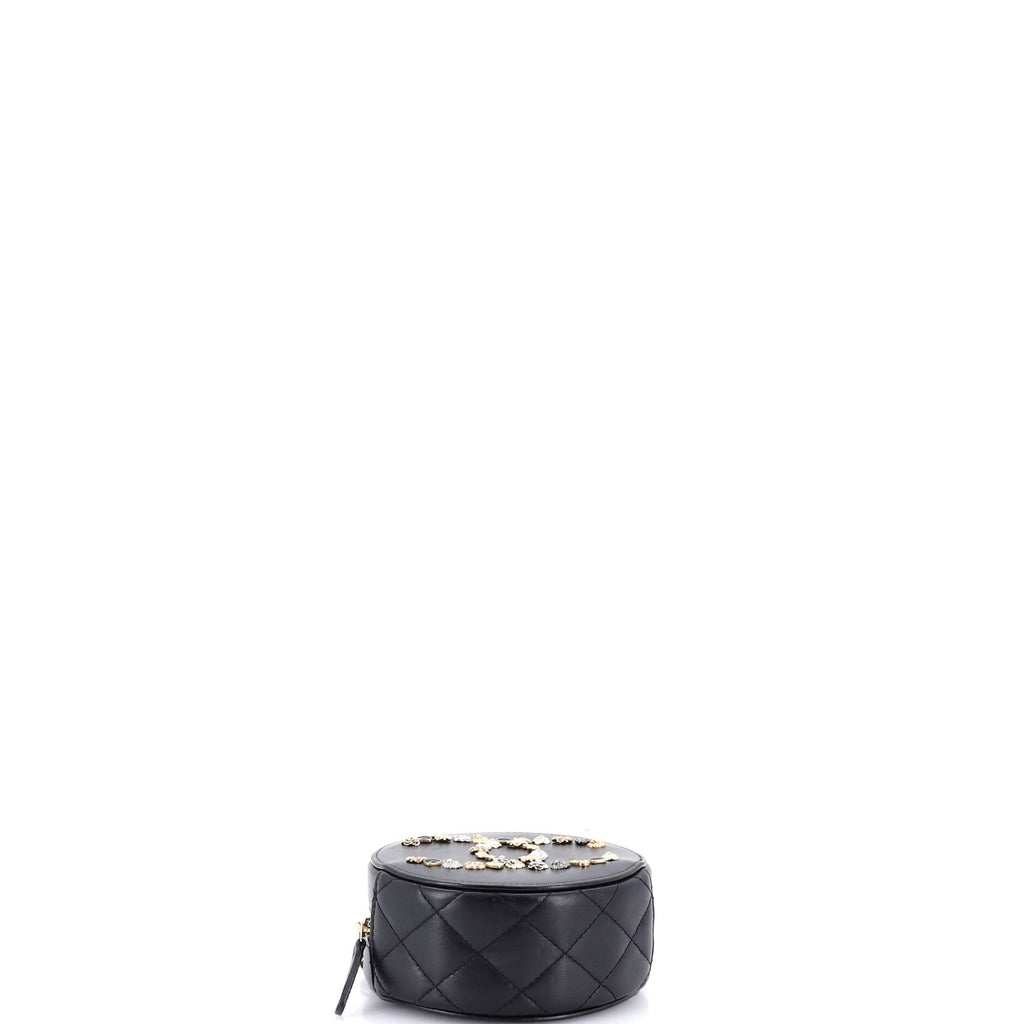 Lucky Charms Round Clutch With Chain Embellished Lambskin