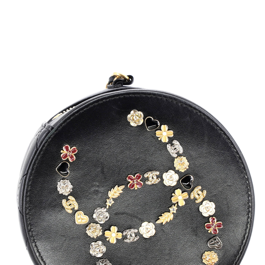 Lucky Charms Round Clutch With Chain Embellished Lambskin