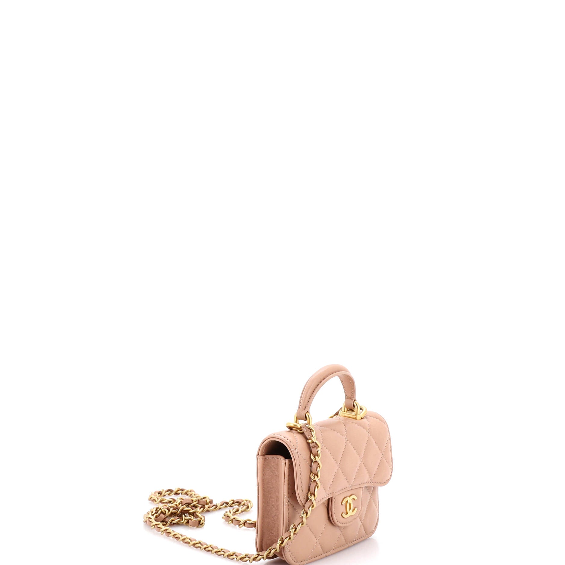 Top Handle Flap Coin Purse with Chain Quilted Lambskin