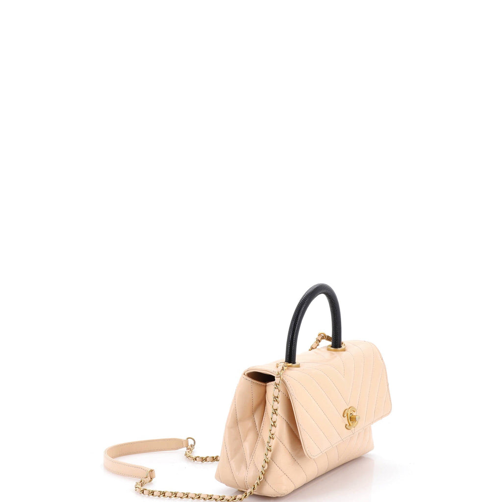 Coco Top Handle Bag Chevron Calfskin with Lizard Mini