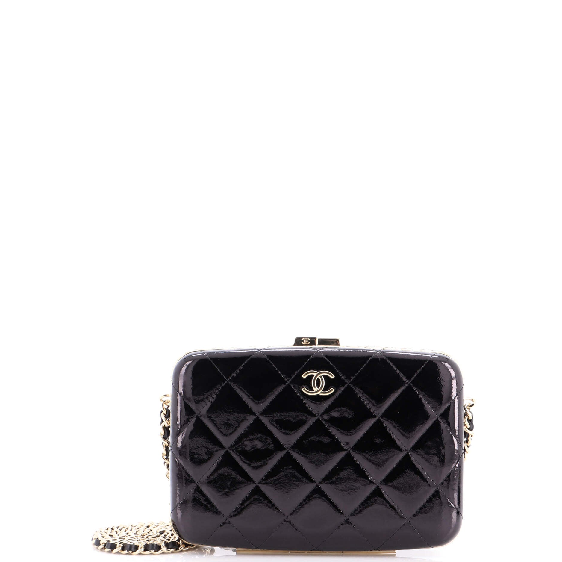 Framed Box Clutch with Chain Quilted Patent Small