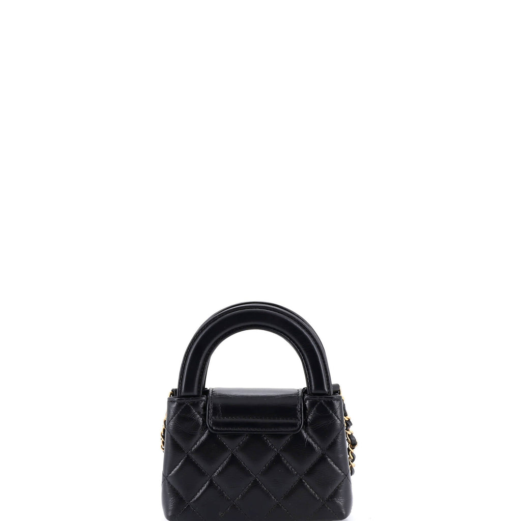 Kelly Top Handle Shopping Bag Quilted Shiny Aged Calfskin Nano