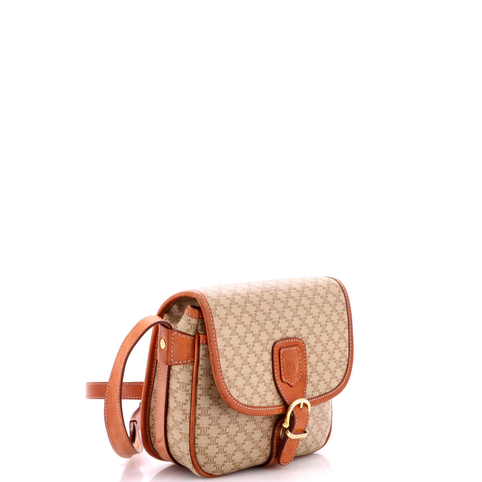 Vintage Saddle Flap Shoulder Bag Macadam Coated Canvas Small