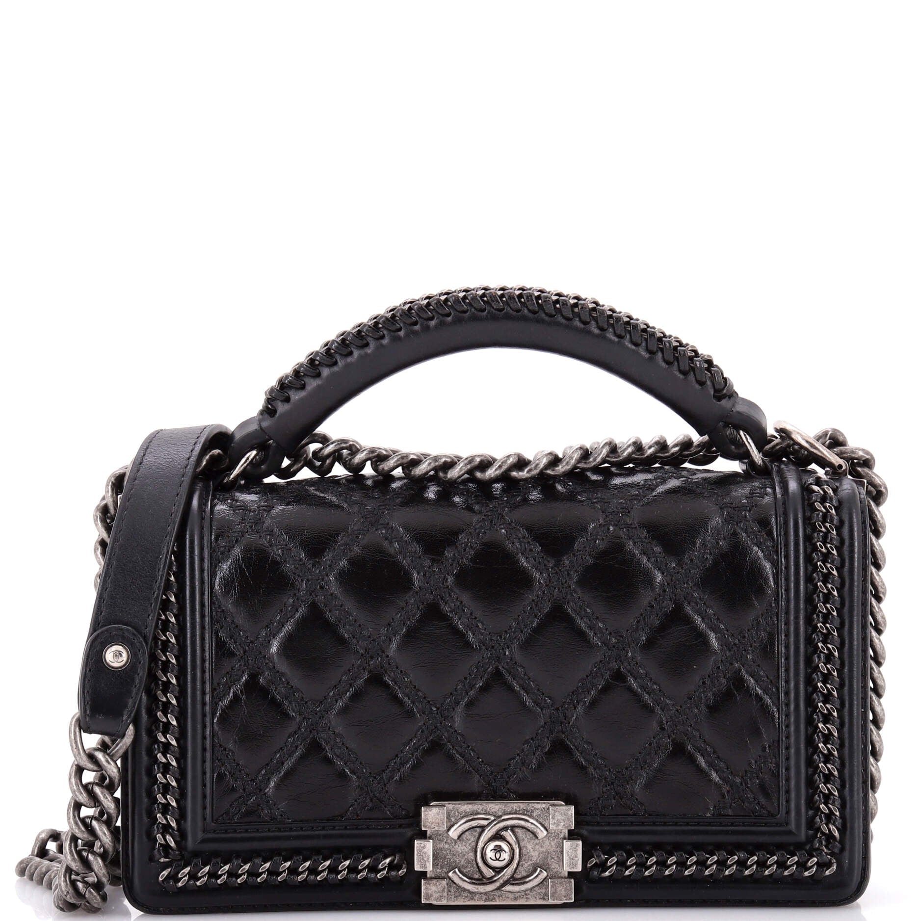 Chain Handle Boy Flap Bag Quilted Glazed Calfskin Old Medium