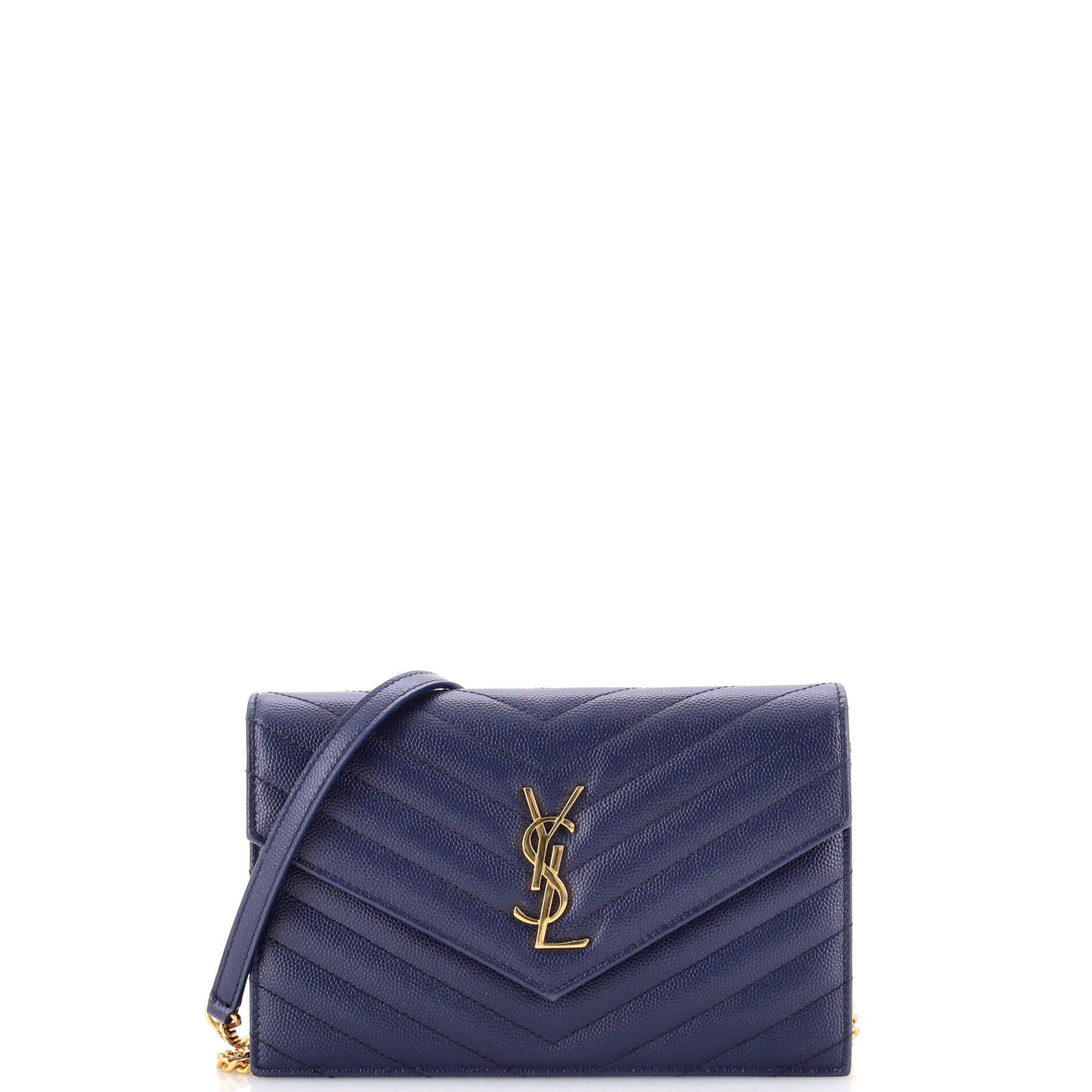 Classic Monogram Wallet on Chain Matelasse Chevron Leather Small