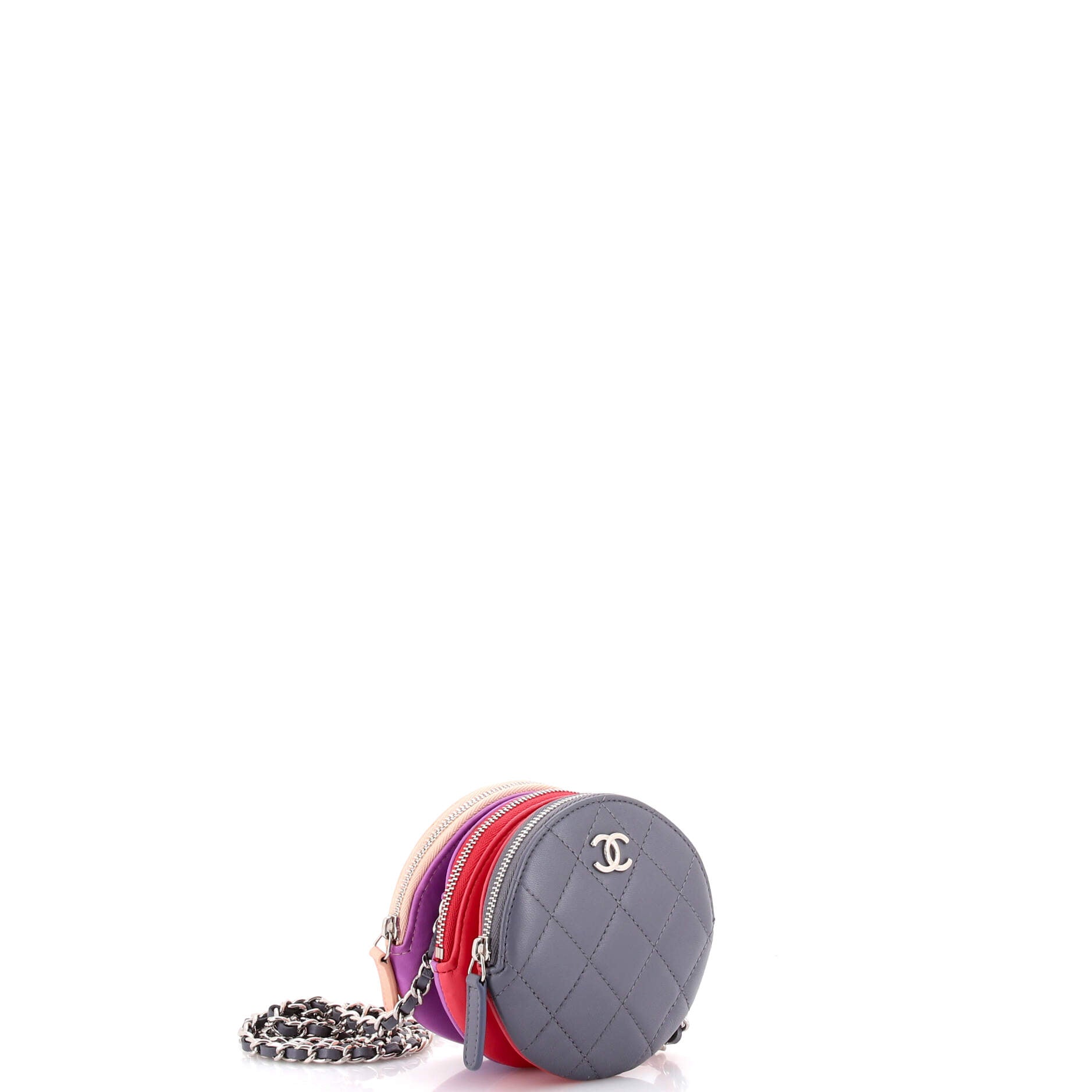 Round Compartment Clutch with Chain Quilted Lambskin