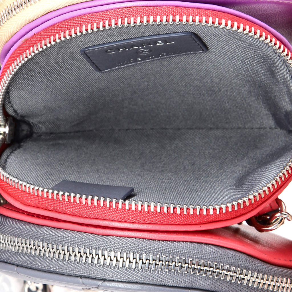 Round Compartment Clutch with Chain Quilted Lambskin
