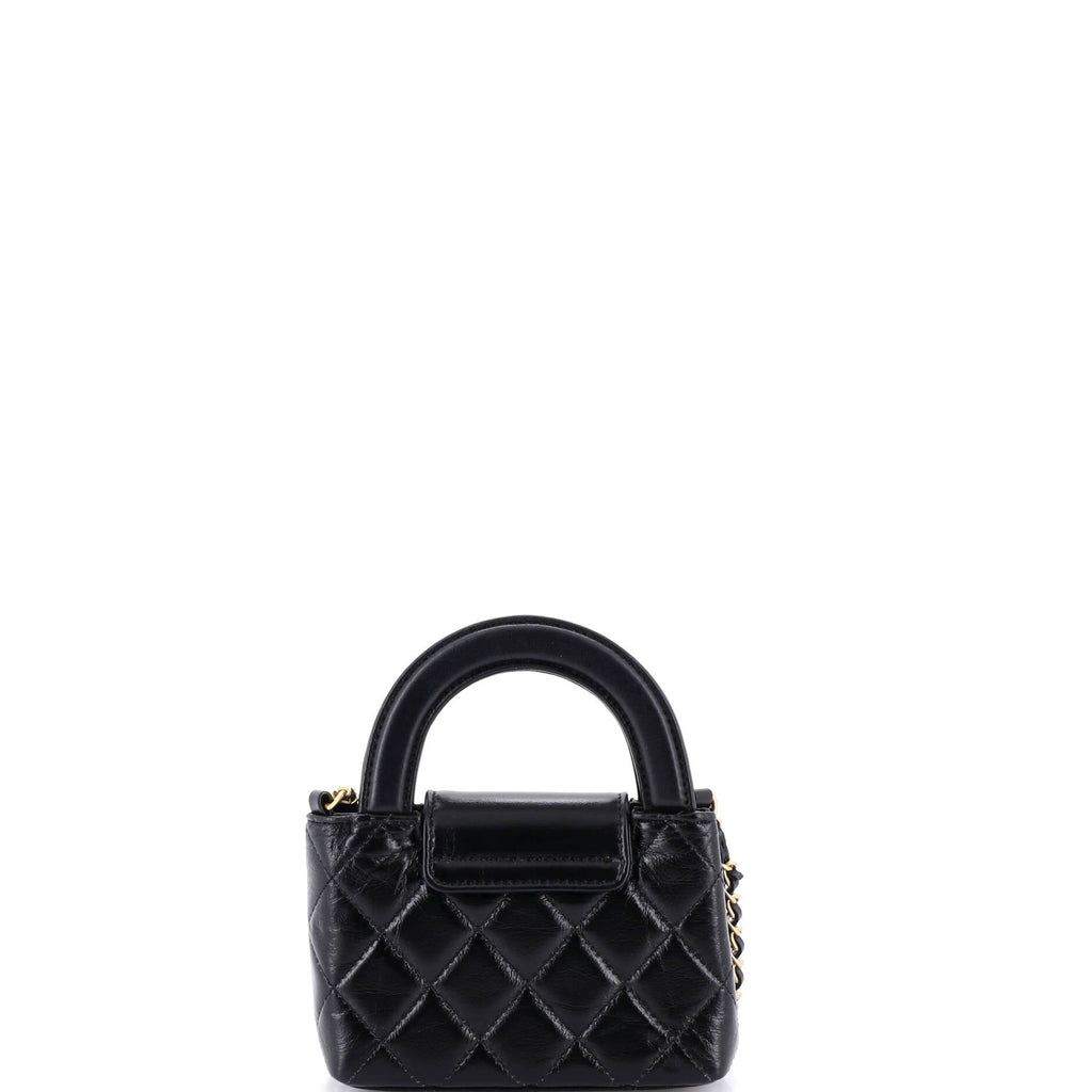 Kelly Top Handle Shopping Bag Quilted Shiny Aged Calfskin Nano