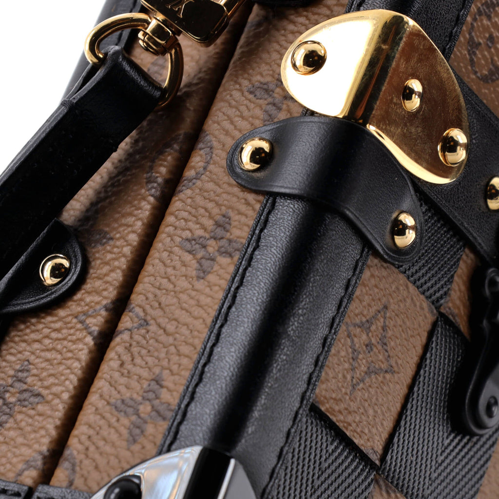 Petite Malle Handbag Damier Tressage Monogram Canvas and Leather